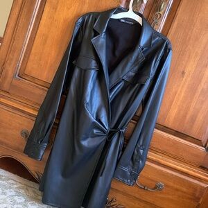 Zara black faux leather dress NWOT